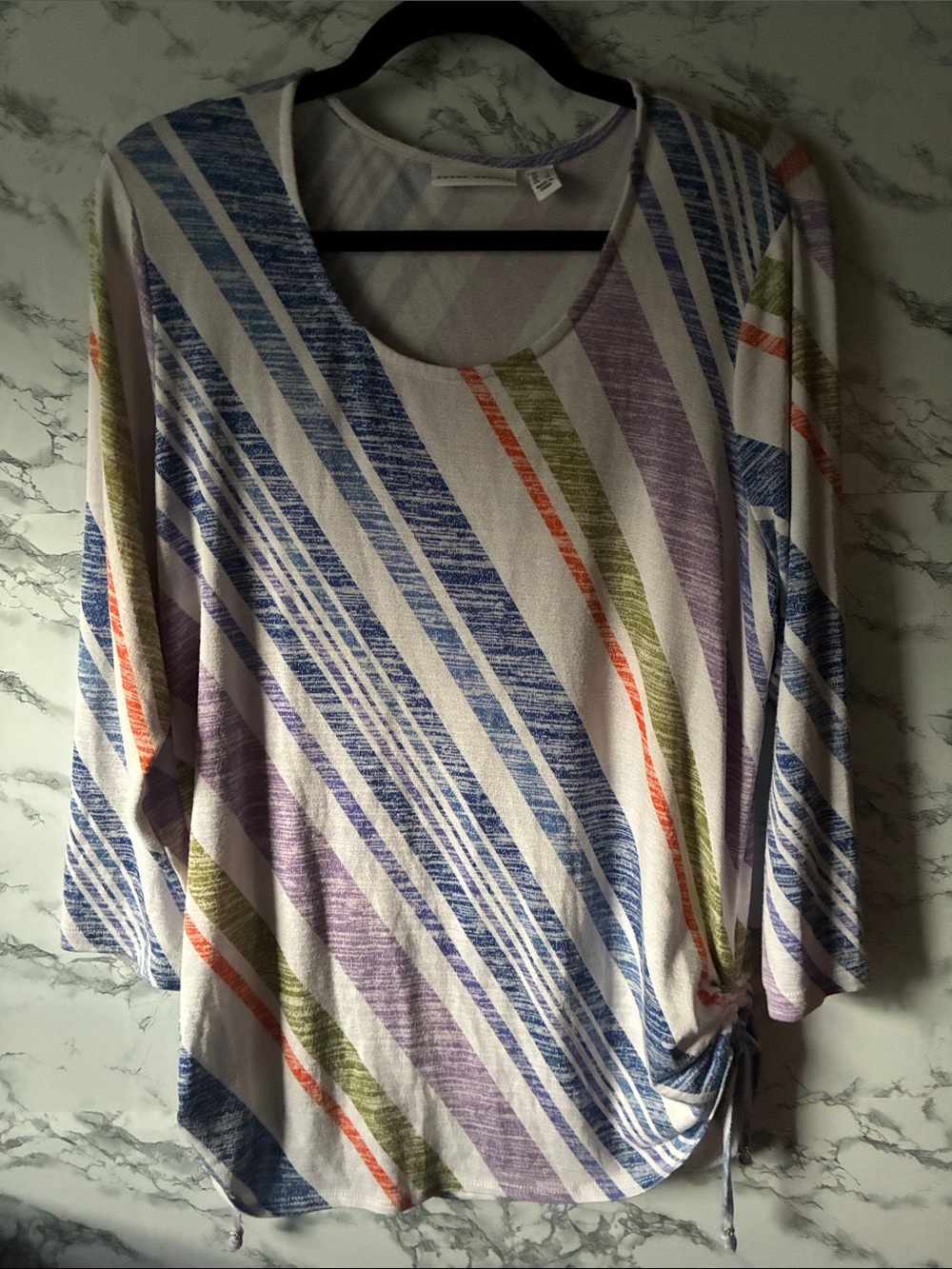 Susan Graver L Multicolor Diagonal Stripe Tunic with Side Twist